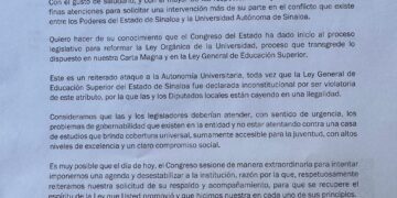 Robespierre Lizárraga denuncia ante AMLO el atropello y la vulneración a la autonomía de la UAS por parte del Congreso del Estado y solicita una vez más su intervención en el conflicto