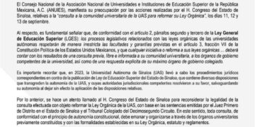 La ANUIES llama al Congreso de Sinaloa a que reconsidere la legalidad de la consulta para reformar la Ley Orgánica de la UAS y manifestó su preocupación por las acciones de los legisladores